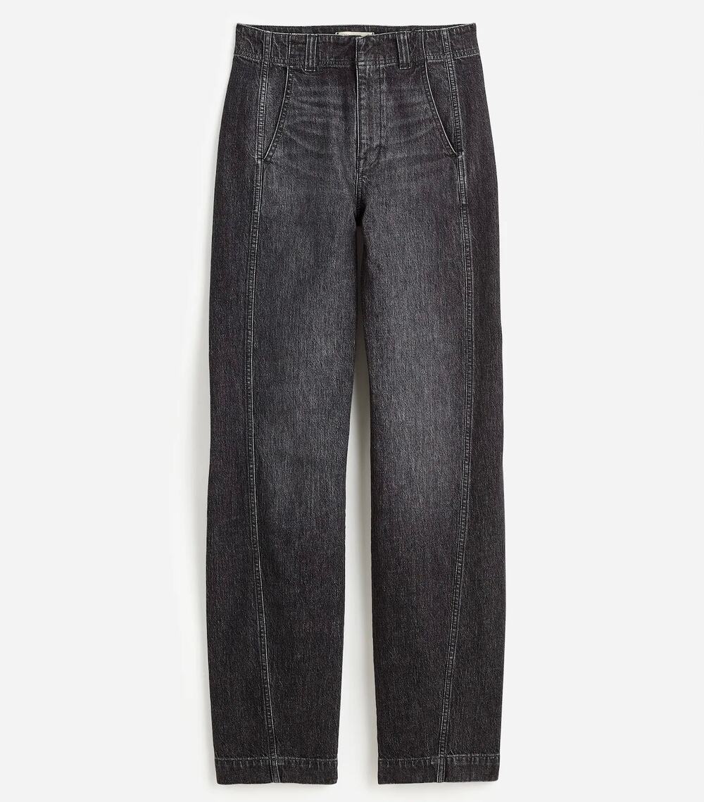 NWT Madewell Tapered Denim Trousers Black Wash Size 28 High Rise Wide Leg Jeans